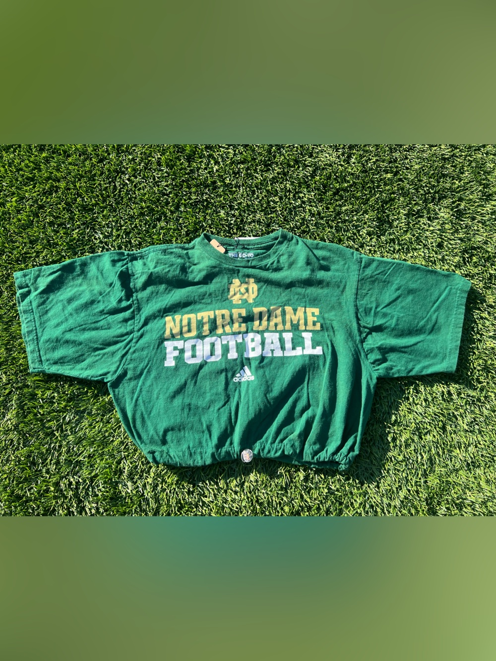 adidas Green Notre Dame Football Crop Tee with Gold & White Logo